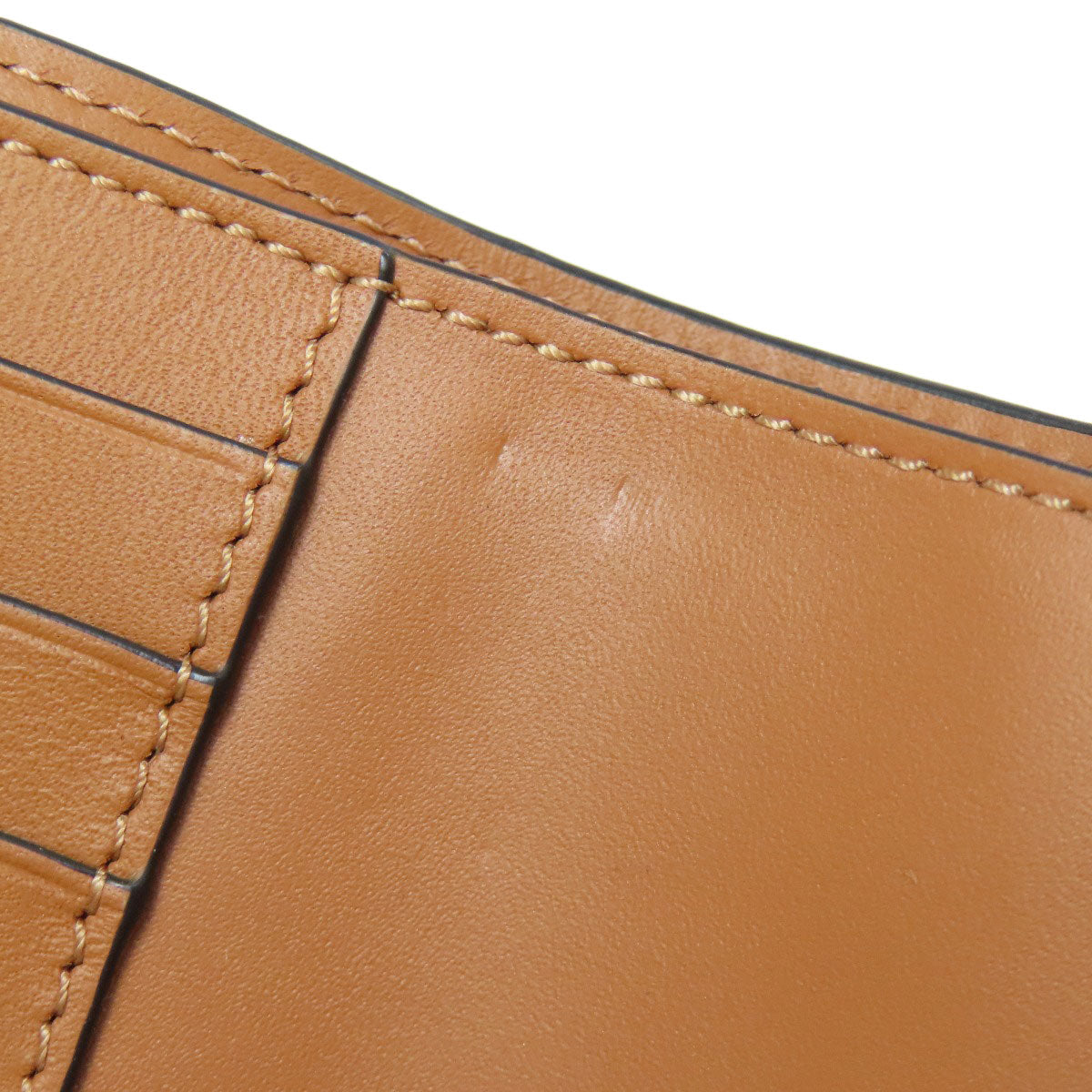 LOEWE Bifold Wallet Calfskin Brown Repeat Bar Tikal Wallet Small Women Used Authentic