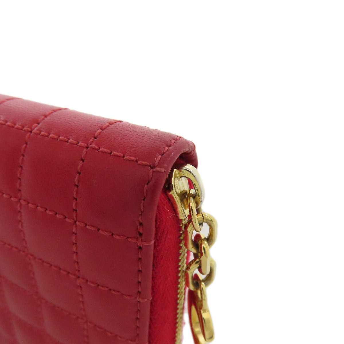 CELINE Coin case leather Red CMetal Women Used Authentic