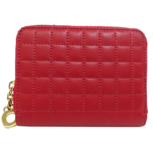 CELINE Coin case leather Red CMetal Women Used Authentic