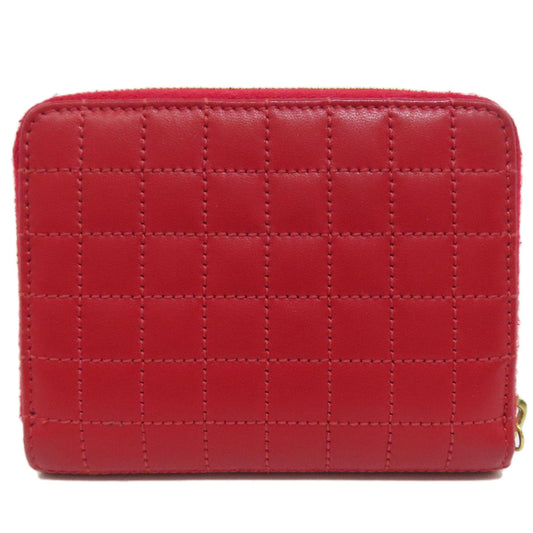 CELINE Coin case leather Red CMetal Women Used Authentic