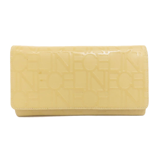 CELINE Long Wallet Purse leather beige logo Women Used Authentic