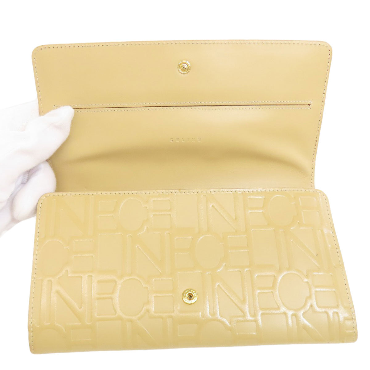 CELINE Long Wallet Purse leather beige logo Women Used Authentic