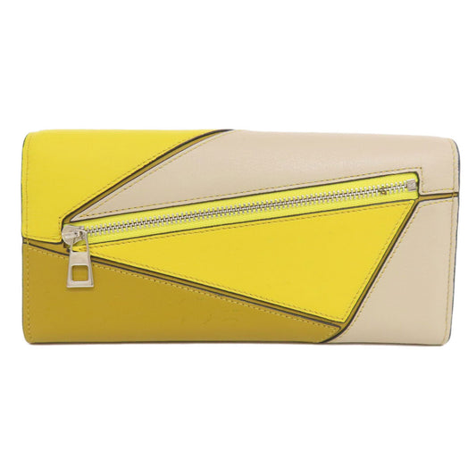LOEWE Long Wallet Purse Calfskin yellow puzzle