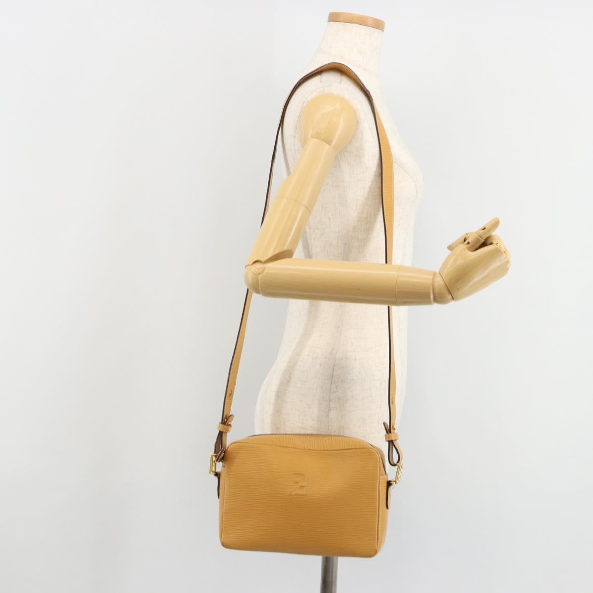 FENDI Shoulder Bag Leather Beige Gold