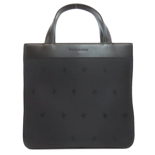 BURBERRY Tote Bag Nylon, Leather black logo Women Used Authentic