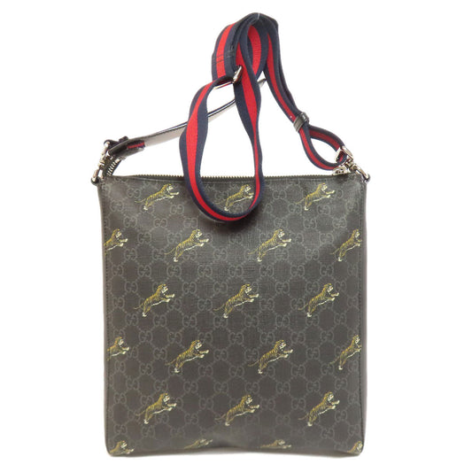 GUCCI Shoulder Bag 474137 PVC black GG Supreme Tiger Print Women Used Authentic