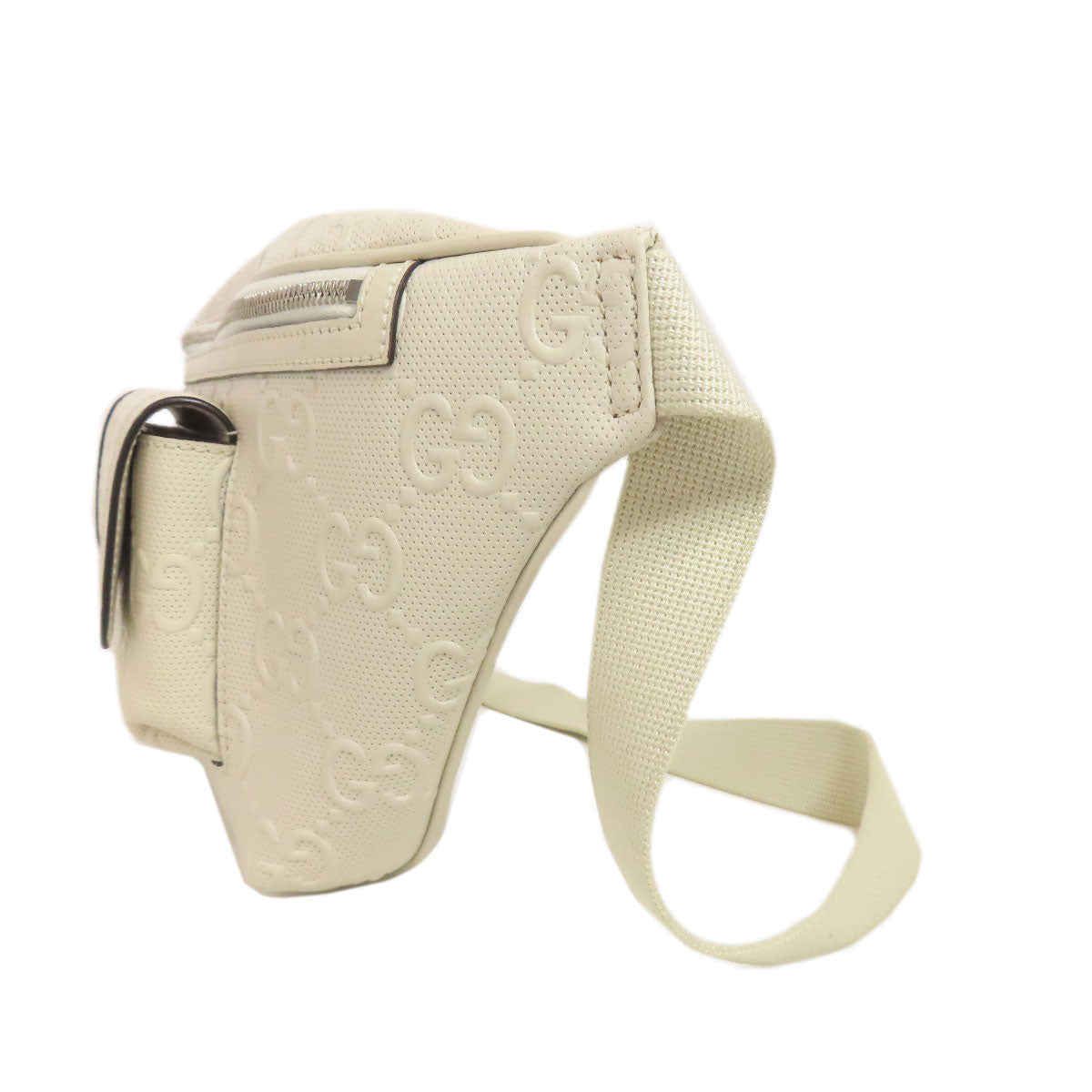 GUCCI Sling bag 645093 Calfskin white GG emboss Women Used Authentic
