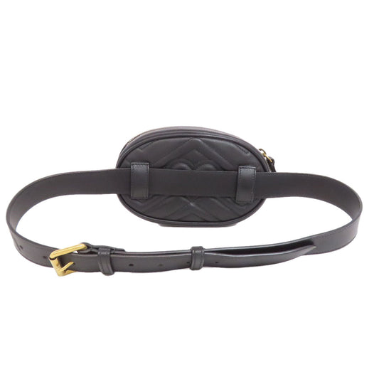 GUCCI Hip bag 476484 Calfskin black GG Marmont Women Used Authentic