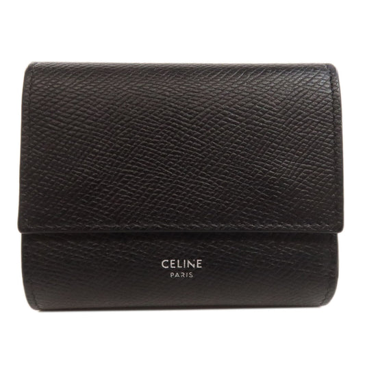 CELINE Bifold Wallet Calfskin black logo Women Used Authentic