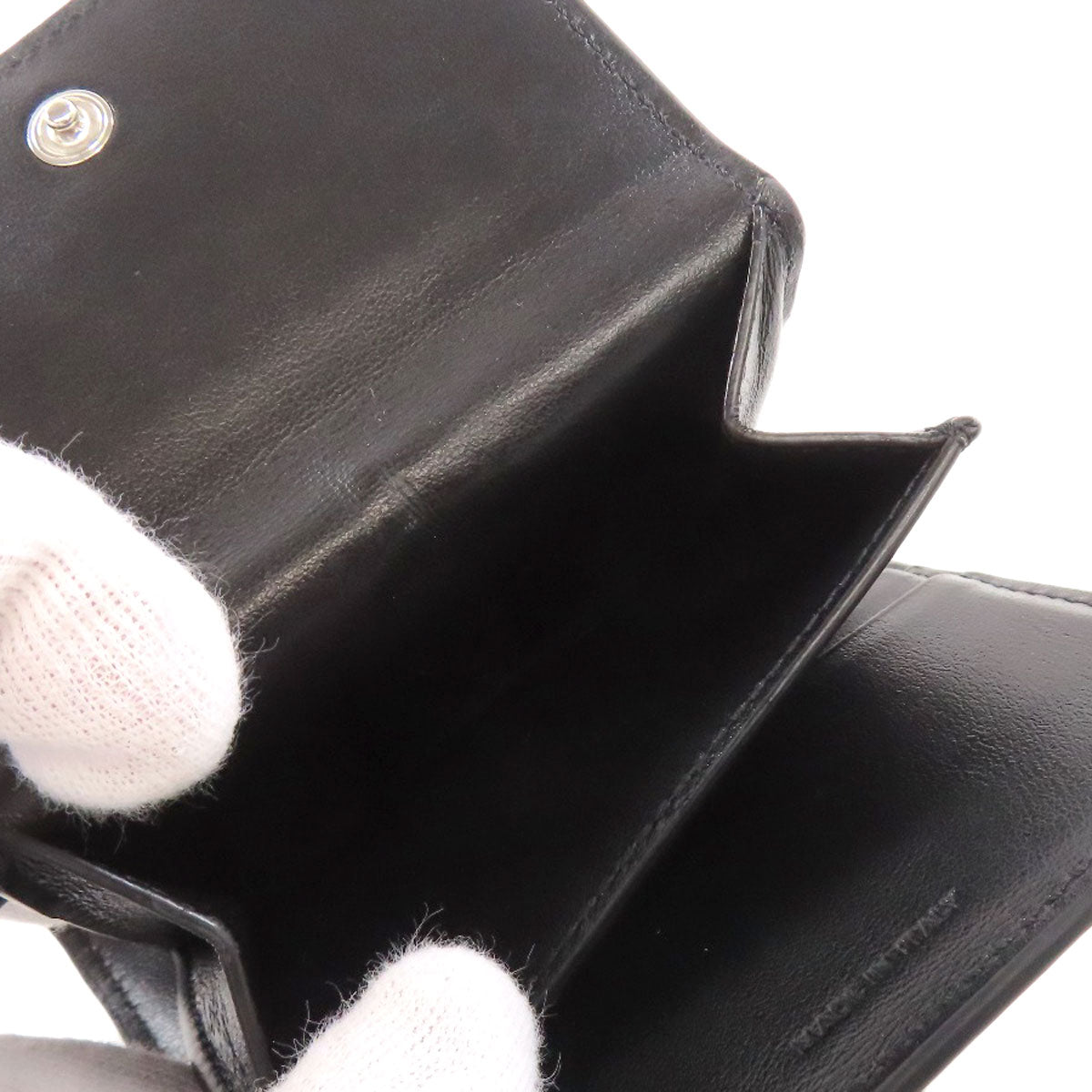 CELINE Bifold Wallet Calfskin black logo Women Used Authentic