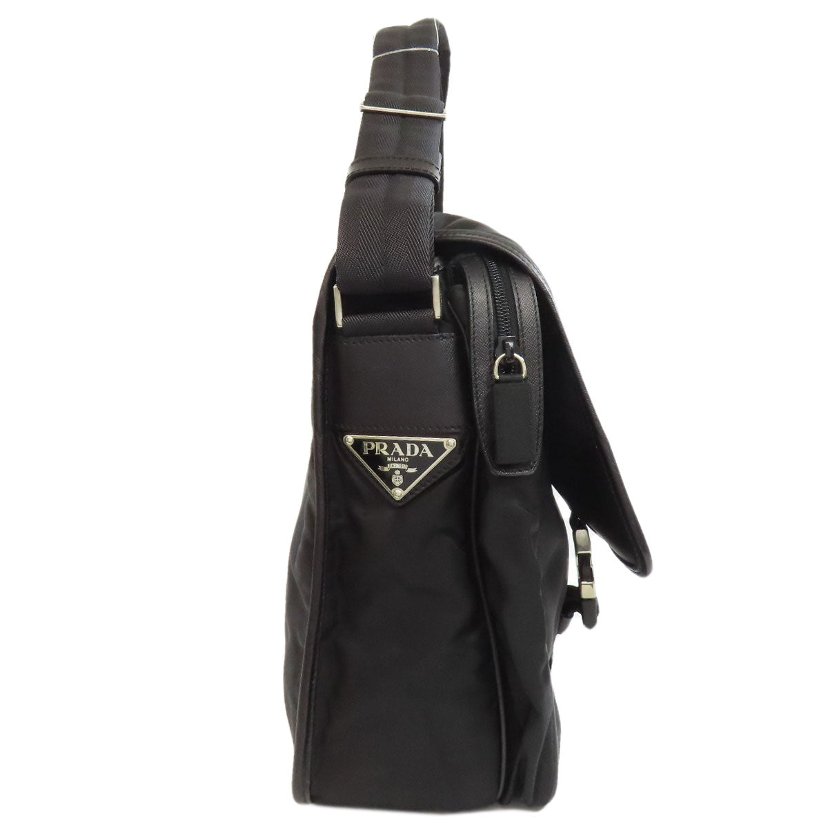 PRADA Shoulder Bag Nylon black logoMetal Women Used Authentic