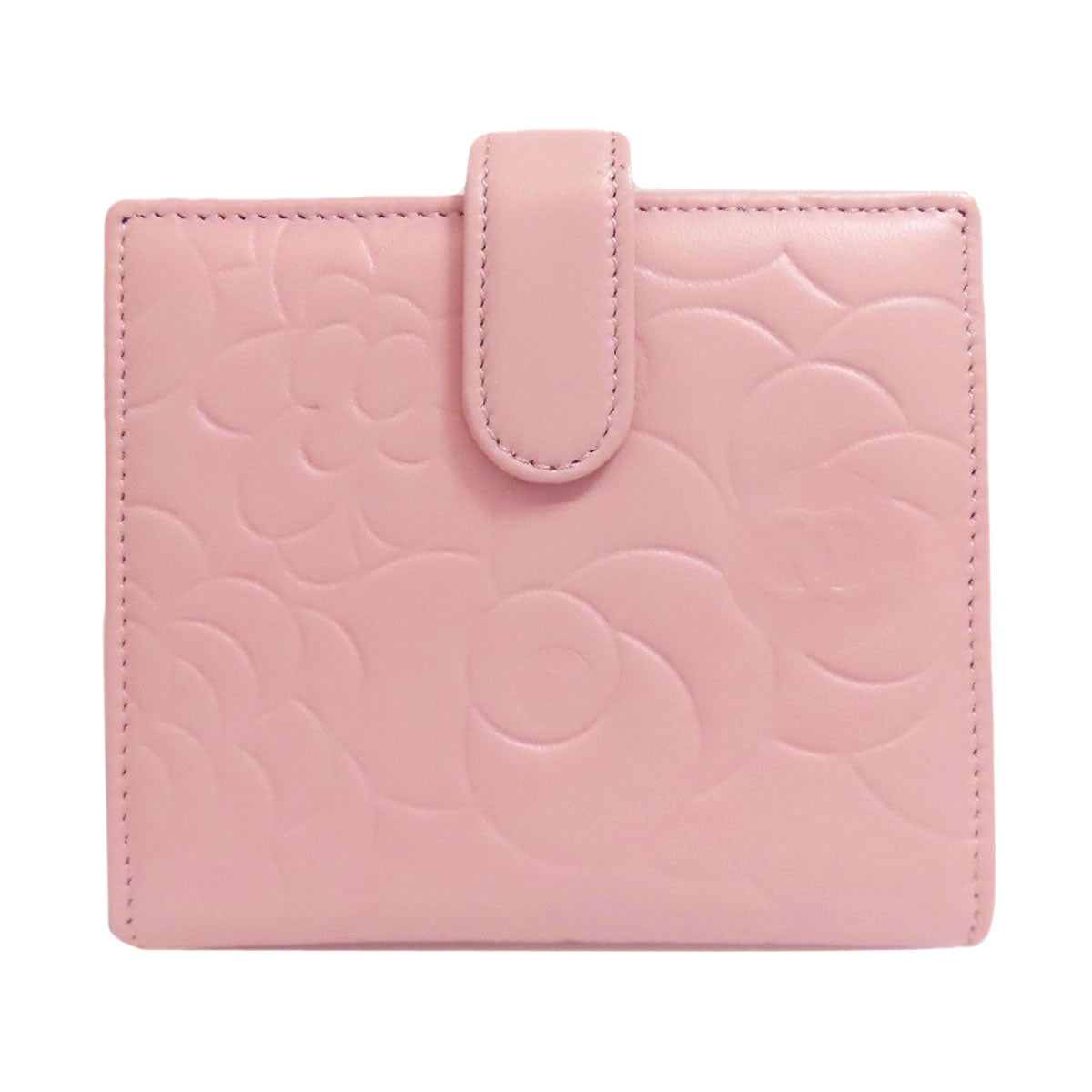 CHANEL Bifold Wallet Calfskin pink Camellia COCO Mark SilverMetal
