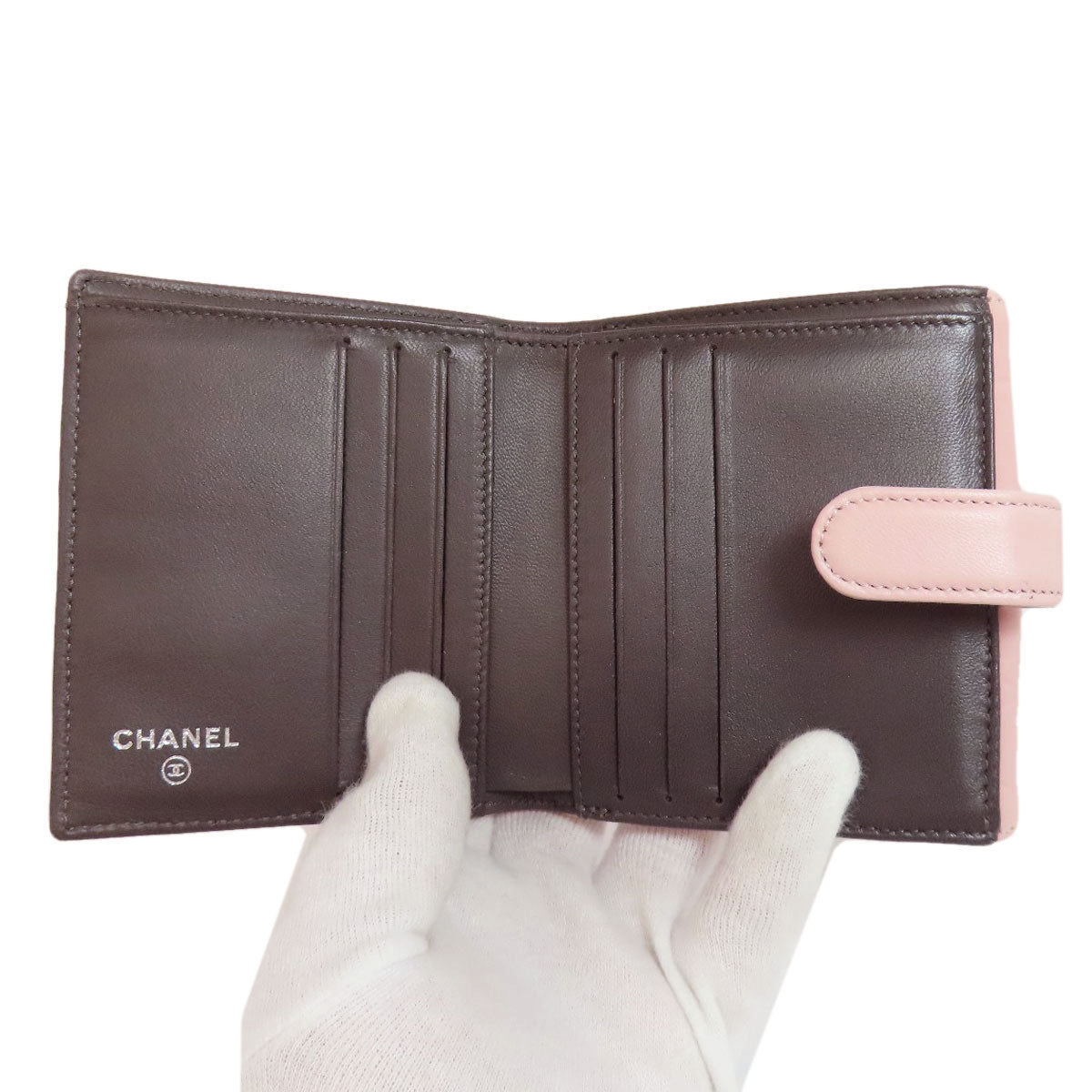 CHANEL Bifold Wallet Calfskin pink Camellia COCO Mark SilverMetal