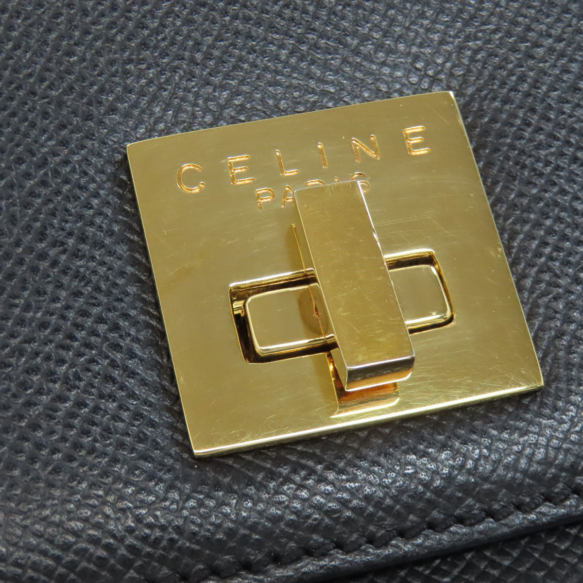 CELINE Handbag leather black logo Women Used Authentic