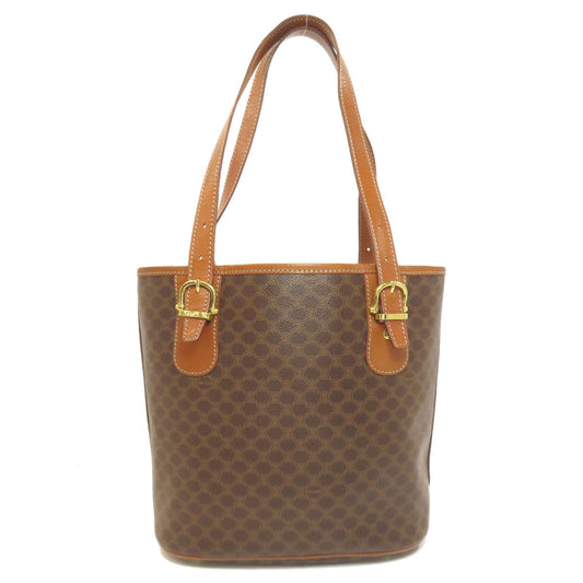 CELINE Tote Bag PVC, Leather Brown Macadam Pattern Women Used Authentic