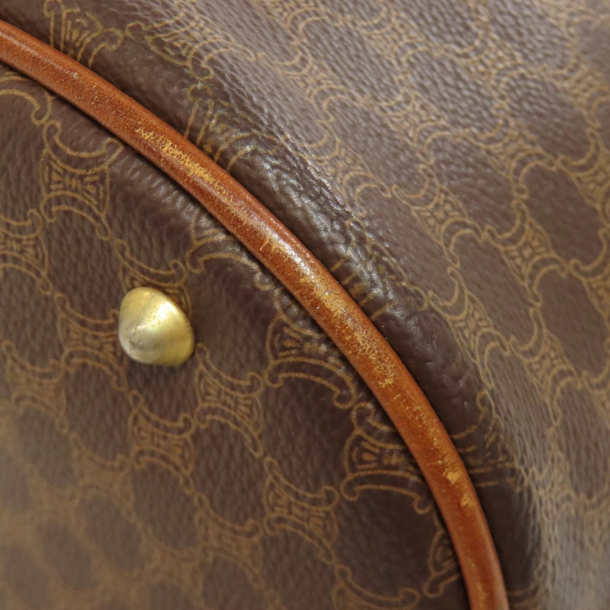 CELINE Tote Bag PVC, Leather Brown Macadam Pattern Women Used Authentic