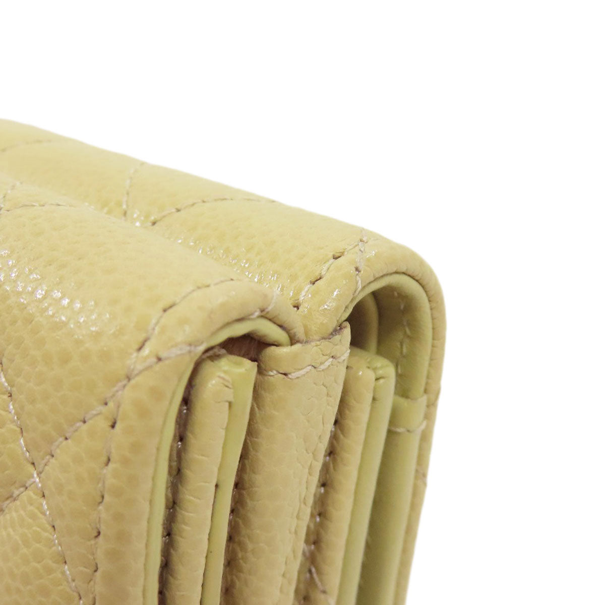 CHANEL Bifold Wallet Grained Calfskin Skin beige Matelasse Gold Metal