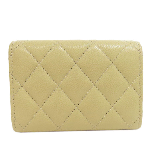 CHANEL Bifold Wallet Grained Calfskin Skin beige Matelasse Gold Metal