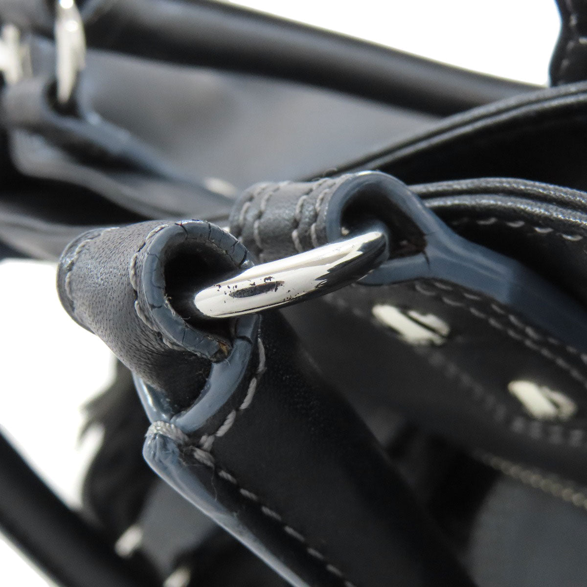 LOEWE Handbag leather black logo Women Used Authentic