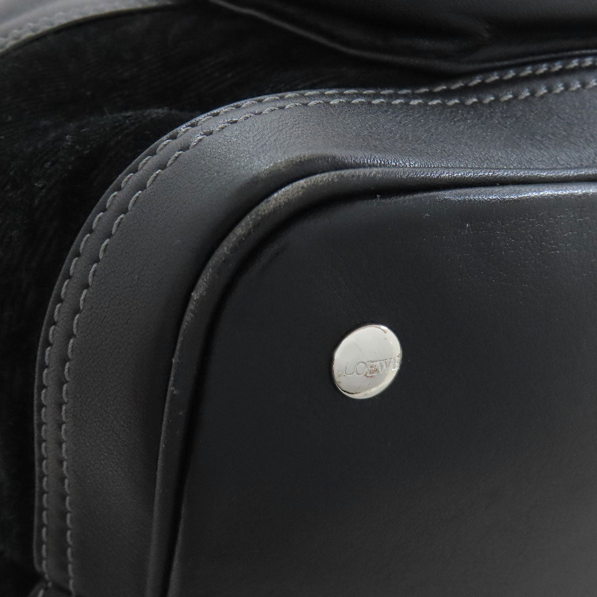 LOEWE Handbag leather black logo Women Used Authentic