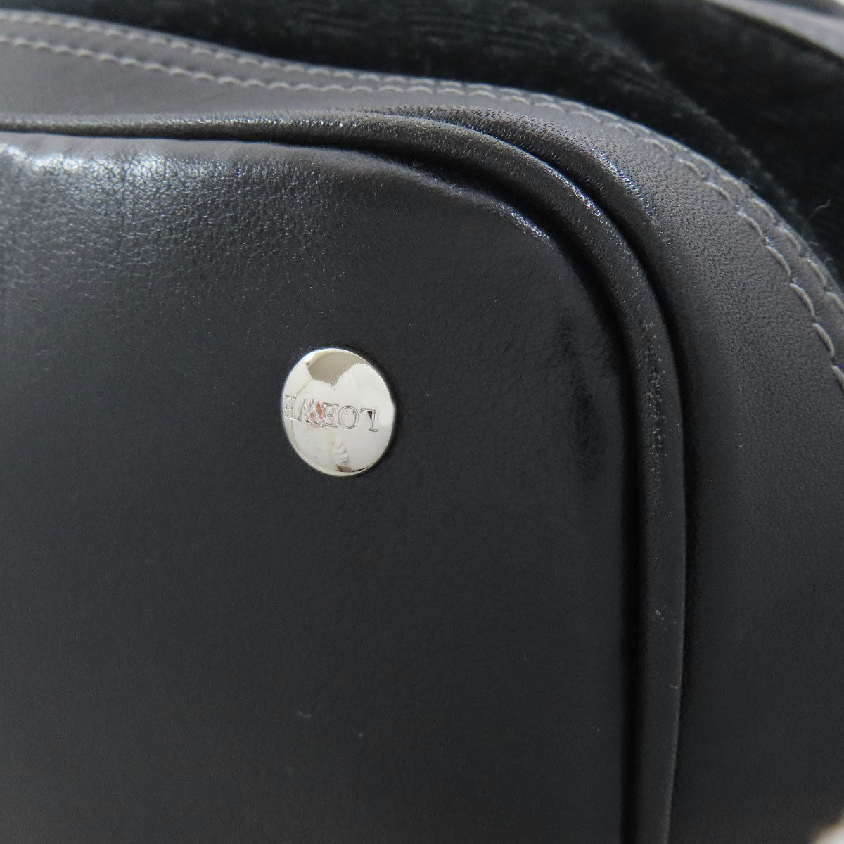 LOEWE Handbag leather black logo Women Used Authentic