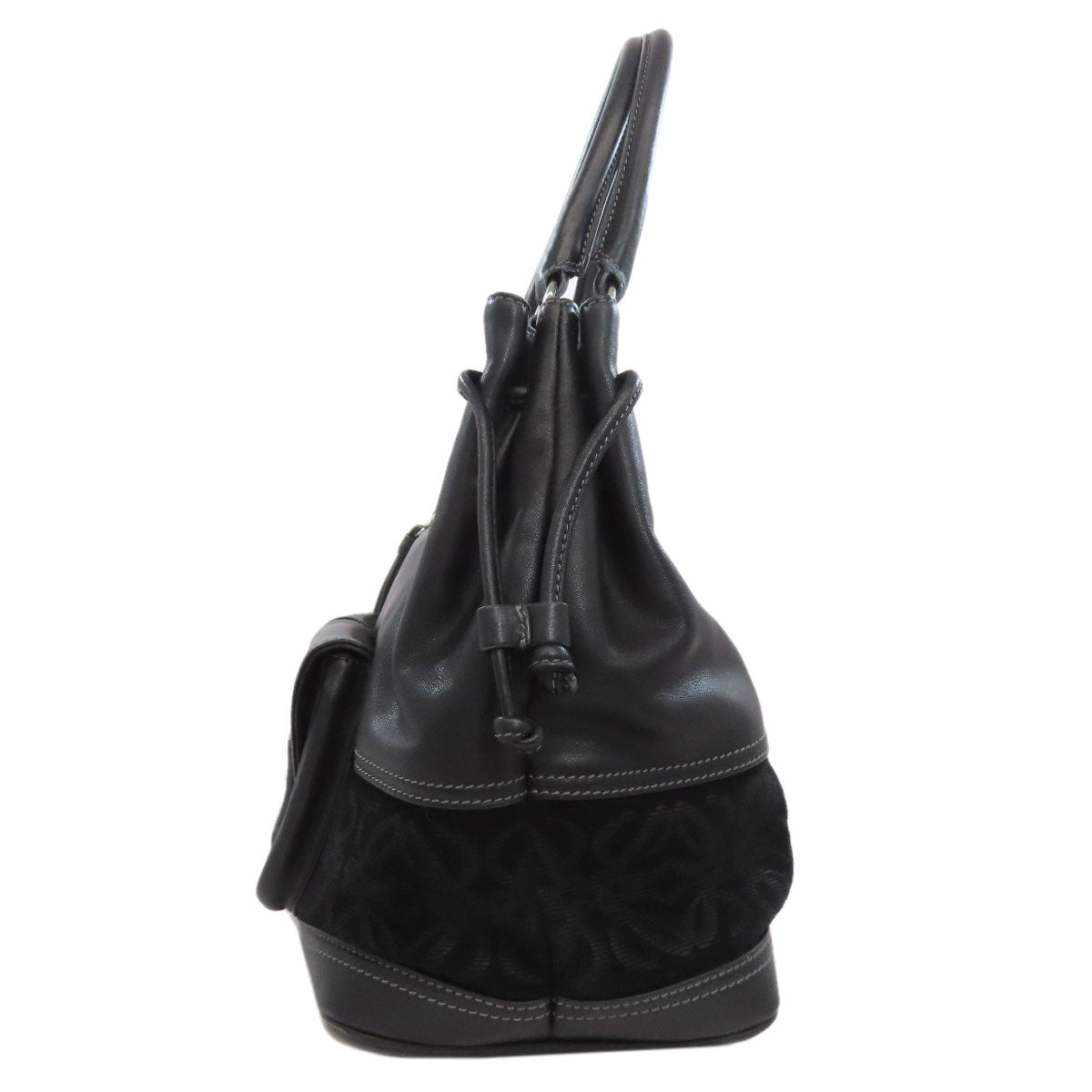 LOEWE Handbag leather black logo Women Used Authentic