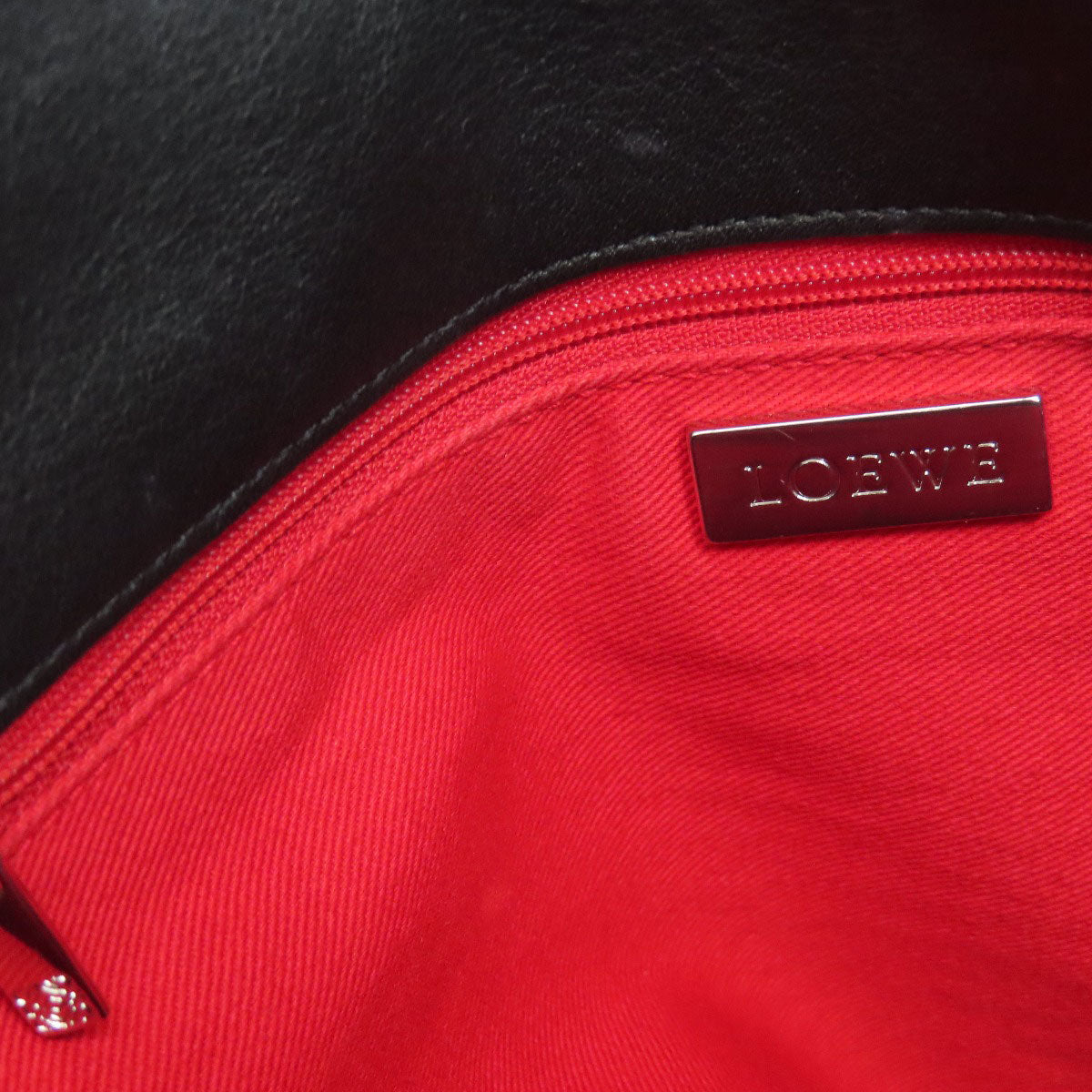 LOEWE Handbag leather black logo Women Used Authentic