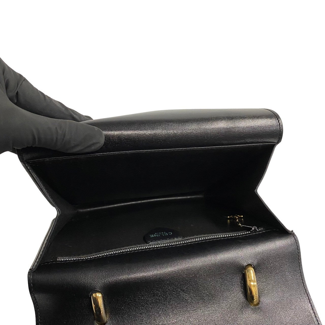 CELINE Handbag Calfskin, Leather black logo Metal Women Used Authentic