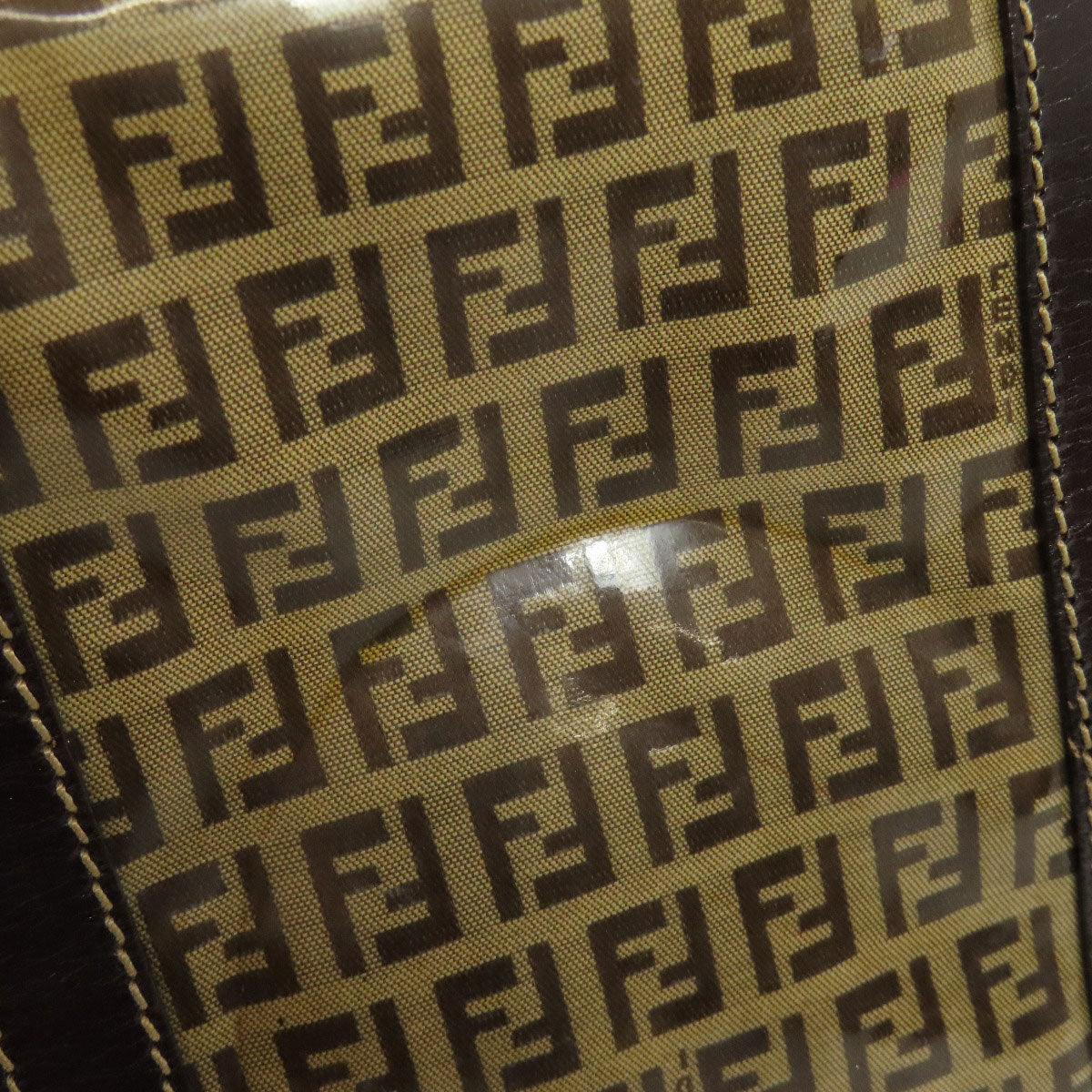 FENDI Tote Bag PVC Brown Zucca Pattern Women Used Authentic