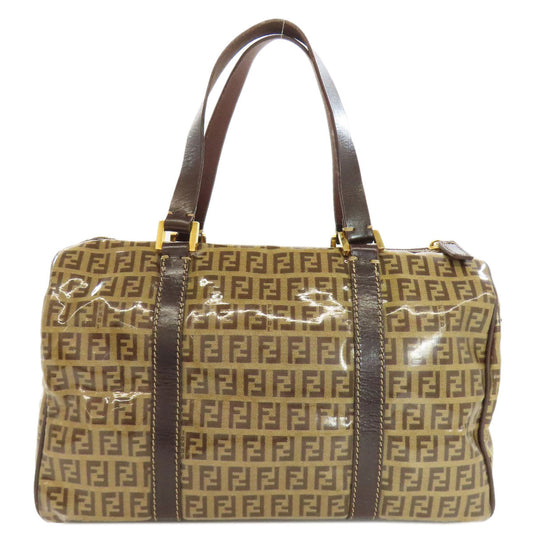 FENDI Tote Bag PVC Brown Zucca Pattern Women Used Authentic