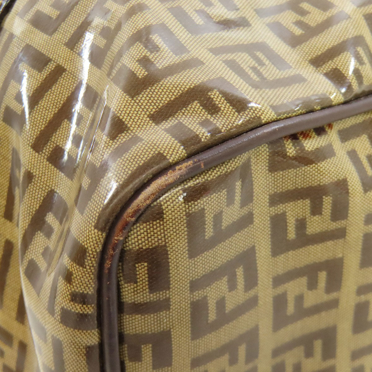 FENDI Tote Bag PVC Brown Zucca Pattern Women Used Authentic