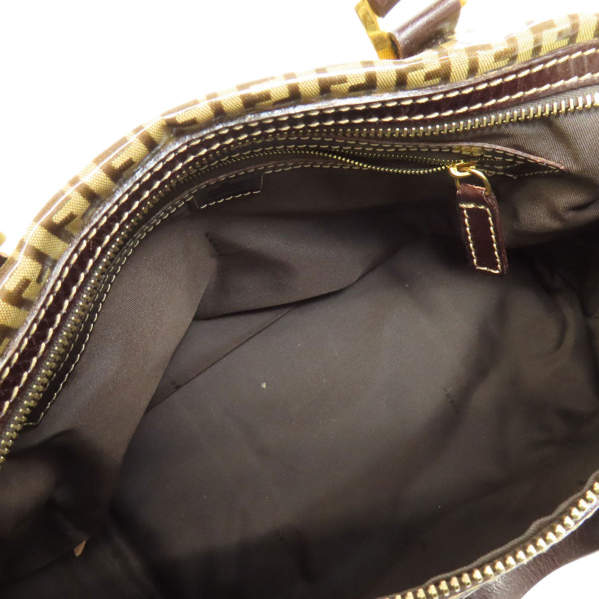 FENDI Tote Bag PVC Brown Zucca Pattern Women Used Authentic