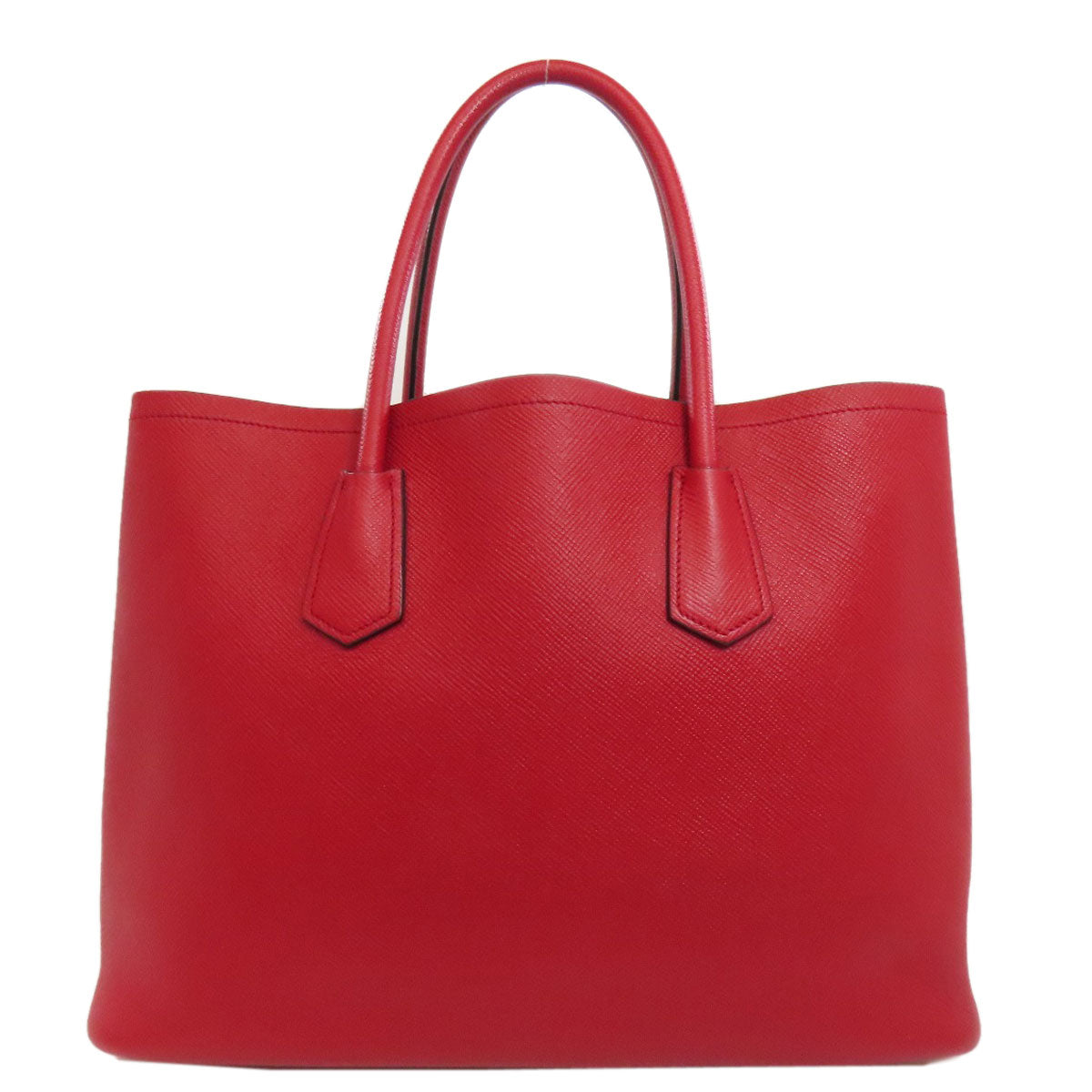 PRADA Tote Bag Safiano Red logo Women Used Authentic