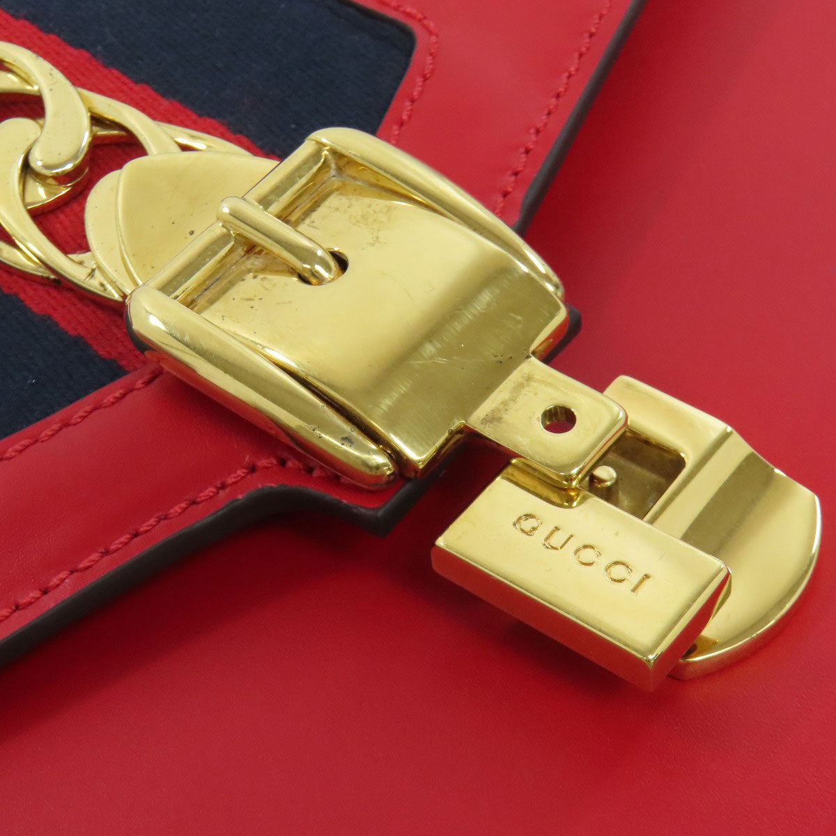 GUCCI Shoulder Bag 421882 Calfskin Red Silvi