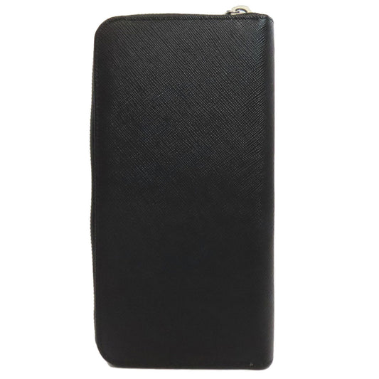 PRADA Long Wallet Purse leather black logoMetal Women Used Authentic