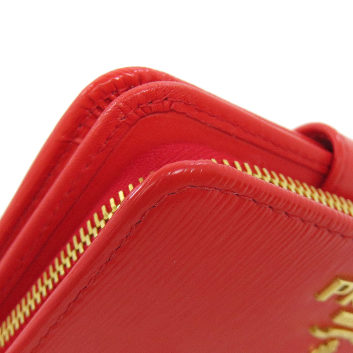 PRADA Bifold Wallet 1ML018 leather Red logo Women Used Authentic