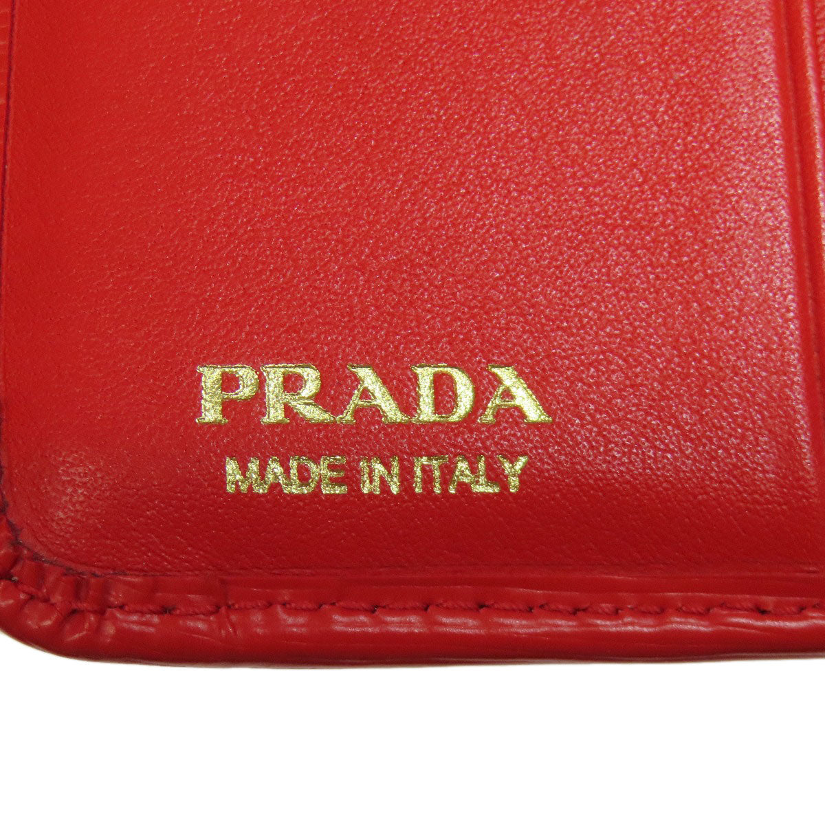 PRADA Bifold Wallet 1ML018 leather Red logo Women Used Authentic