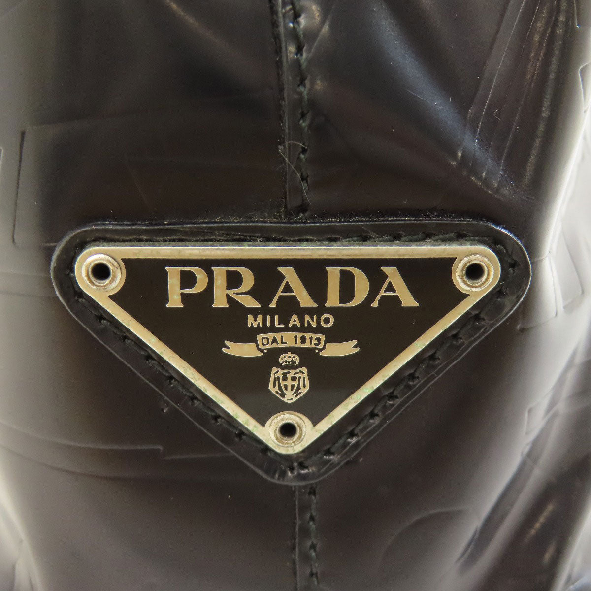 PRADA Handbag leather black LogoMetal embossed