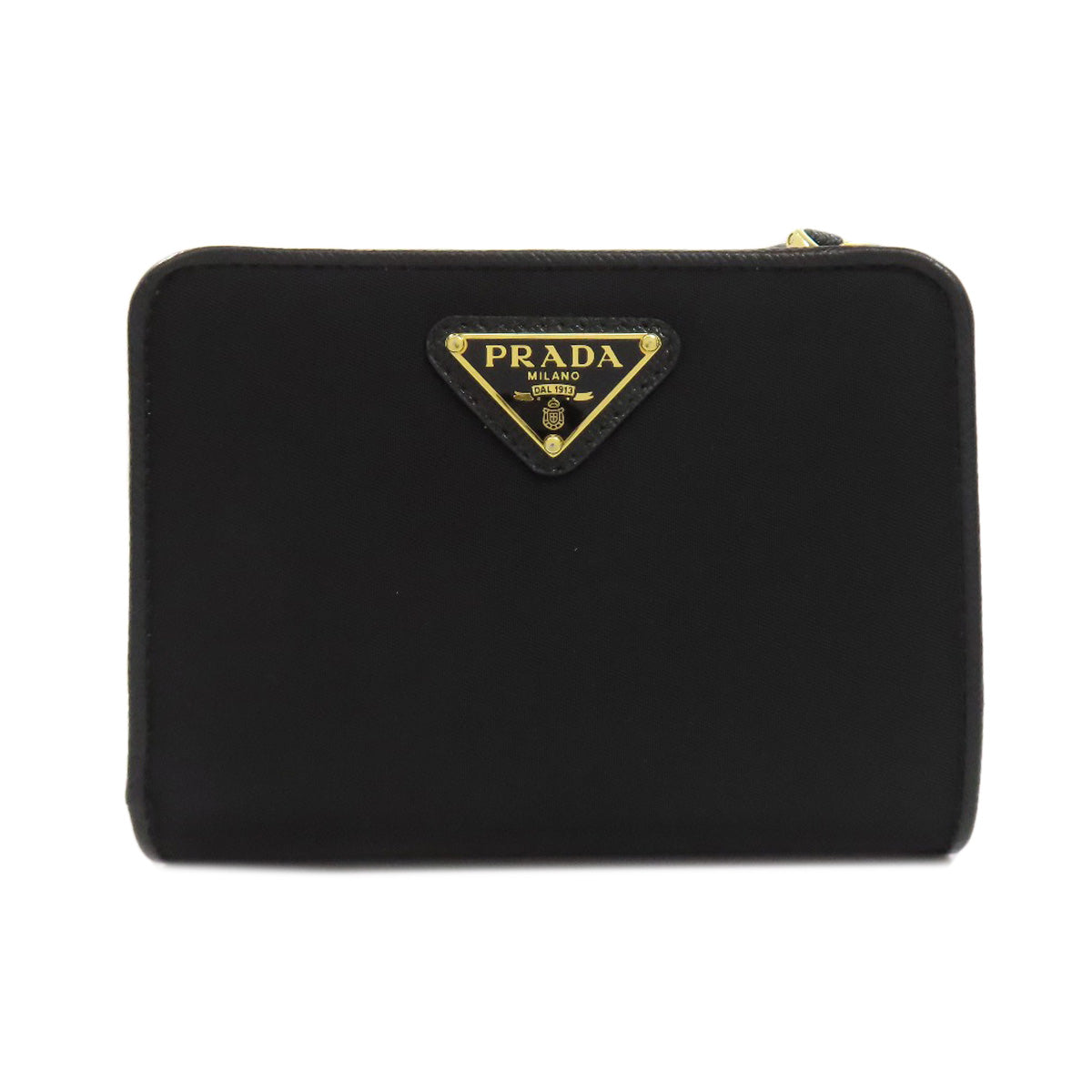 PRADA Bifold Wallet Nylon black logoMetal Women Used Authentic