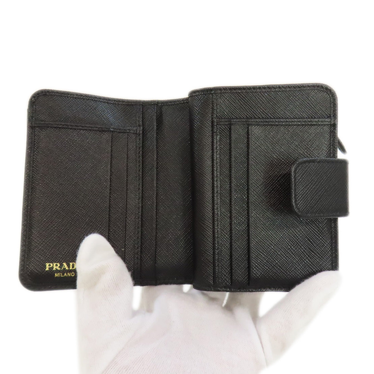 PRADA Bifold Wallet Nylon black logoMetal Women Used Authentic