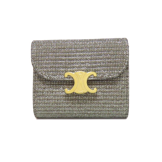 CELINE Bifold Wallet canvas Silver Triomphe Lame