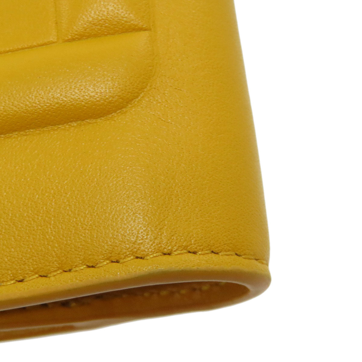 FENDI Bifold Wallet leather yellow FF Cube Women Used Authentic