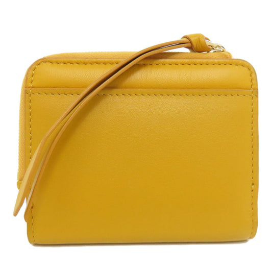 FENDI Bifold Wallet leather yellow FF Cube Women Used Authentic