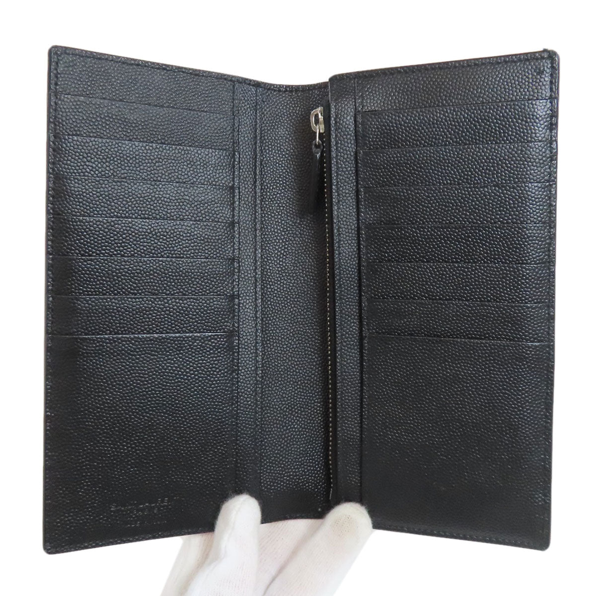 SAINT LAURENT Long Wallet Purse leather black Simple design mens Used Authentic