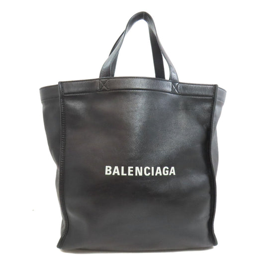 BALENCIAGA Tote Bag 541842 leather black logo shopper tote Women Used Authentic