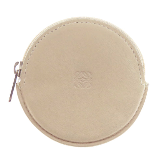 LOEWE Coin case Calfskin beige Anagram Round Shape Women Used Authentic