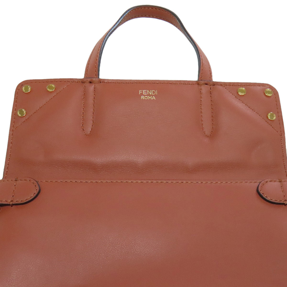 FENDI Shoulder Bag Calfskin Brown Flip Small 2WAY Women Used Authentic