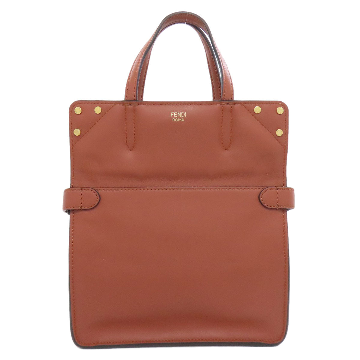 FENDI Shoulder Bag Calfskin Brown Flip Small 2WAY Women Used Authentic