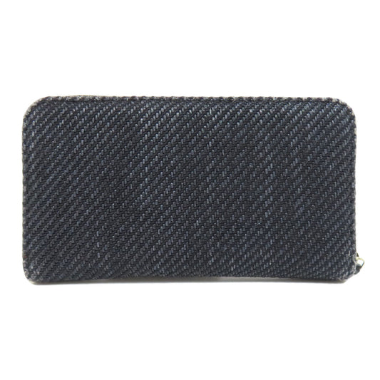 CHANEL Long Wallet Purse canvas Navy Deauville small zip wallet Women Used Authentic