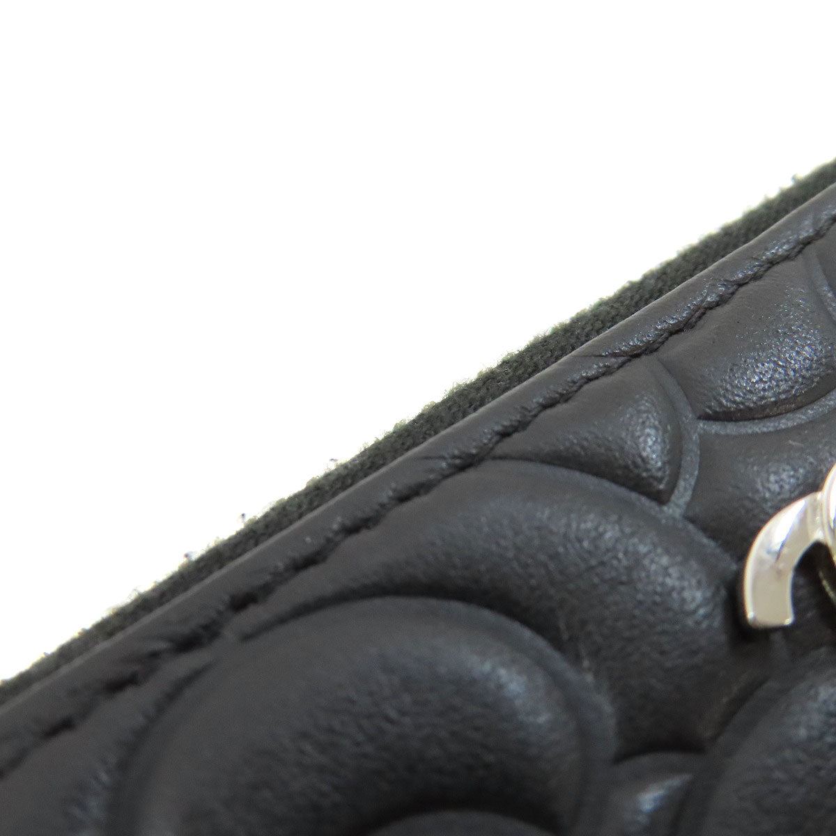 CHANEL Long Wallet Purse Calfskin black Camellia SilverMetal Women Used Authentic